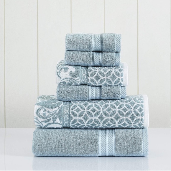 Trefoil Filigree 6-Piece Reversible Yarn Jacquard Towel Set 100% Combed Cotton - Picture 1 of 5